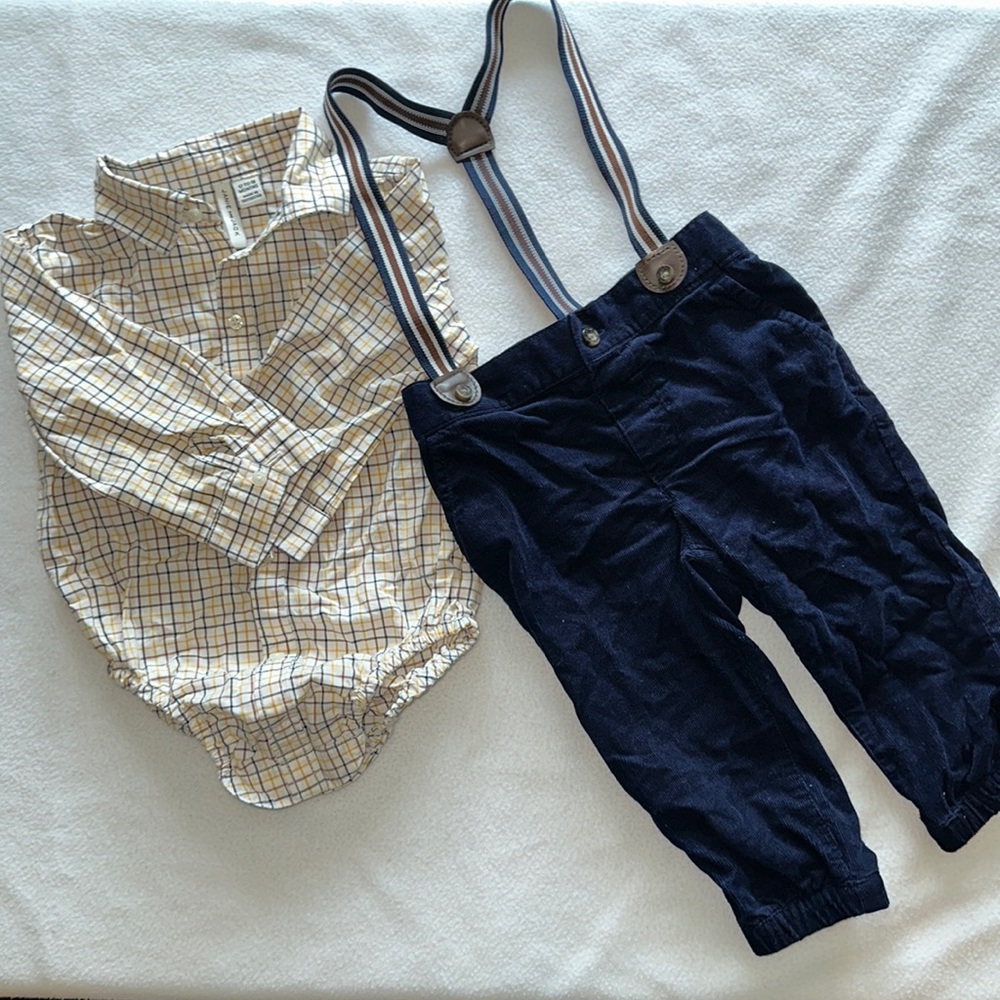 Janie and jack button down onesie and corduroy suspenders